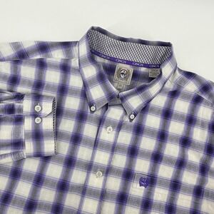 Cinch Mens XL Purple White Plaid Long Sleeve Button Down Western Cotton Shirt